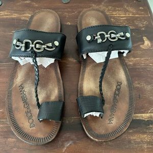 Dolce & Gabbana Black Leather Sandals Size 10